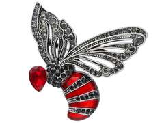 Dekorative Brosche Rote Biene im Flug mit Zirkonia
